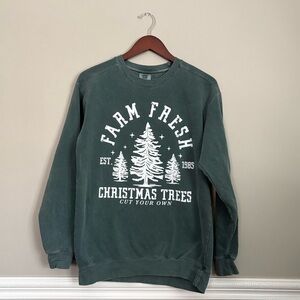 Comfort Colors Gray Green Farm Fresh Christmas Trees Crewneck Sweatshirt Size M